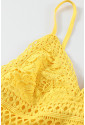 Spaghetti Straps V Neck Lace Bodice Ruffled Mini Dress