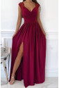 V Neck Zip Backless Lace Splicing Side Split Maxi Dress