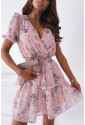 Wrap V Neck Tiered Ruffle Floral Dress