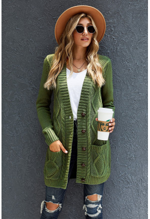 Front Pocket and Buttons Closure Cardigan