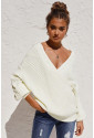 Wrap V Neck Lantern Sleeve Textured Sweater