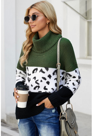 Skvelý pletený sveter s leo vzorom a rolákom