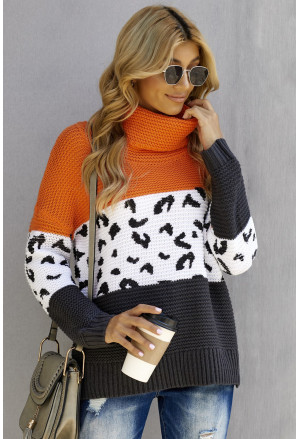 Turtleneck Splicing Chunky Knit Pullover Sweater