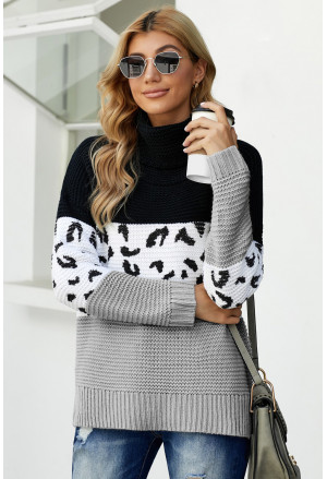 Skvelý pletený sveter s leo vzorom a rolákom