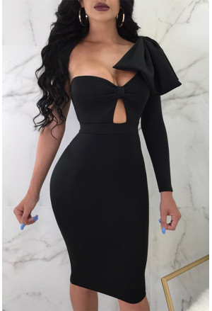 Cut-out Bow Knot One Shoulder Bodycon Dress