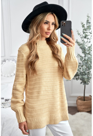 Solid Color Stand Collar Textured Sweater