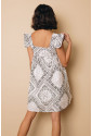 Square Neck Flutter Sleeve Bohemian Print Mini Dress