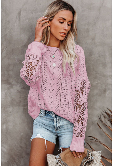 Crochet Lace Pointelle Knit Sweater 