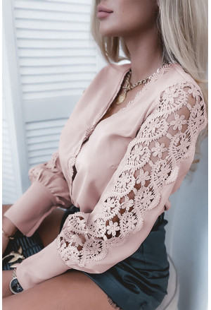 Lace Splicing Buttoned V Neck Shirt
