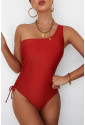 One-shoulder Sleeveless Drawstring Side One-piece Swimwear