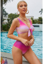 Gradient Color Knotted V Neck Bikini Swimsuit