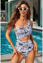 Abstract Print One-shoulder Cutout One-piece Swimwear