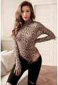Leopard Print Sheer Mesh Long Sleeves Bodysuit