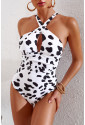 Cross Front Leopard Print Ruched One Piece Swimsuit