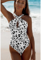Cross Front Leopard Print Ruched One Piece Swimsuit
