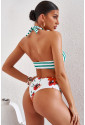 Print Backless Halter Neck Bikini Set