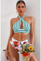 Print Backless Halter Neck Bikini Set