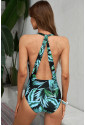 Tropical Backless Deep V Neck One-piece Swimwear