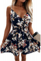 Floral Print Surplice V Neck Sleeveless Short Dress