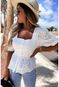 Hollow-out Ruffled Square Neck Blouse