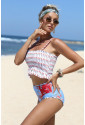 Printed Smocked High Waisted Swimsuit