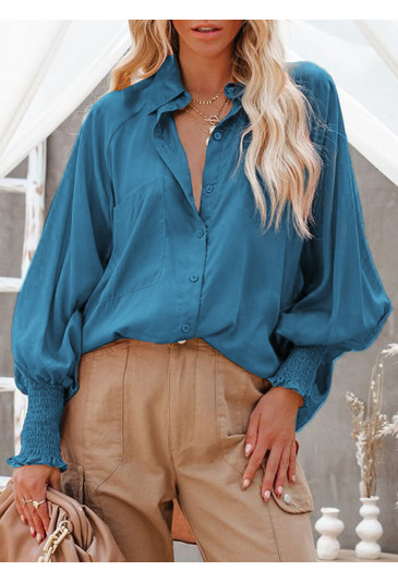 Women Fullsleeve Blouse Apricot Billowy Sleeves Pocketed Shirt Summer Shirt  Tops at  Women's Clothing store