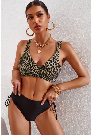 Leopard Print Criss Cross High Waist Bikini Set