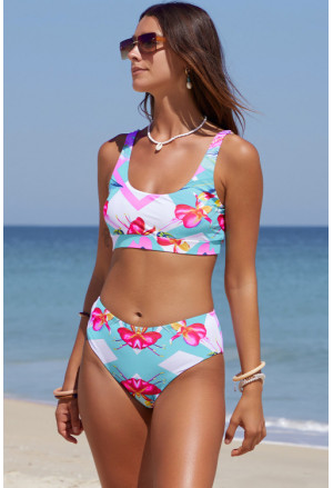 Pink U-neckline High Waist Tropical Bikini