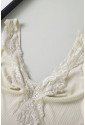 Lace Crochet Rib Knit Sleeveless V Neck Bodysuit