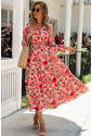 Frilled Collar Long Sleeve Tiered Maxi Floral Dress