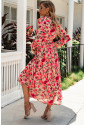 Frilled Collar Long Sleeve Tiered Maxi Floral Dress