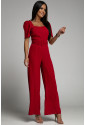 Belted Square Neck Puff Sleeve Jumpsuit