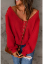 Button Front Distressed Knit Patched Top