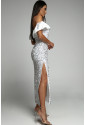 Sequins Off Shoulder Side Slit Evening Dress