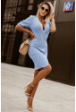 V Neck Double Breasted Short Sleeve Knit Sweater Dress