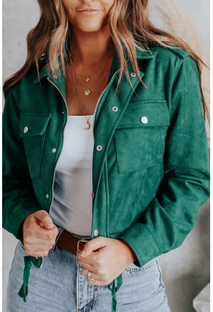 Faux Suede Button Down Cropped Jacket