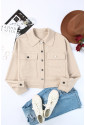 Waffle Knit Buttons Cropped Jacket with Pockets