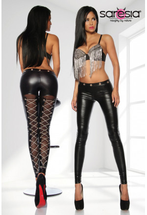 Exclusive wetlook leggings with chains