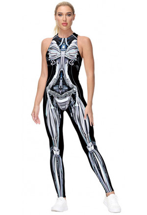 Halloweensky cosplay kostým overal 3D potlač kostra