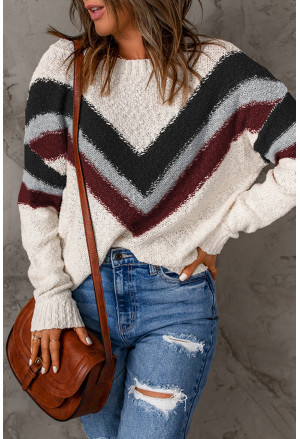 Huňatý úpletový sveter s pásikavým vzorom 