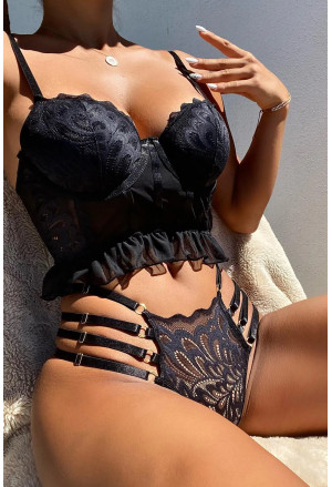 Lace Peplum Bustier and Strappy Pantie Set