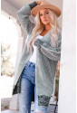 Plaid Knitted Long Open Front Cardigan