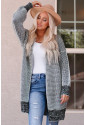 Plaid Knitted Long Open Front Cardigan