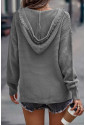 V Neck Ribbed Drop Shoulder Hooded Sweater