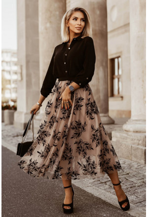 Floral Leaves Embroidered High Waist Maxi Skirt