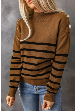 Šmrncovný pásikavý sveter s gombičkami na ramenách