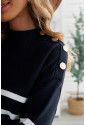 Striped Turtleneck Long Sleeve Sweater with Buttons