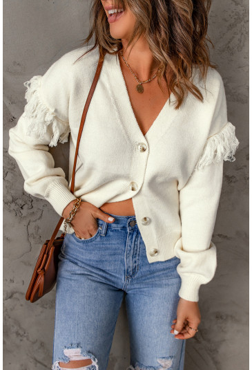 Drop Shoulder Tasseled Sleeves Buttoned Cardigan