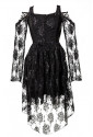 Čierne gotické šaty s krajkovými priehľadnými rukávmi 