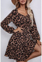 Leopard Ruffled Elastic Cuff Mini Dress